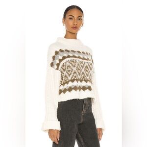 (SOLD) Free People Alpine Fair Isle Cropped Sweater XS | Chunky Knit Mock Neck
